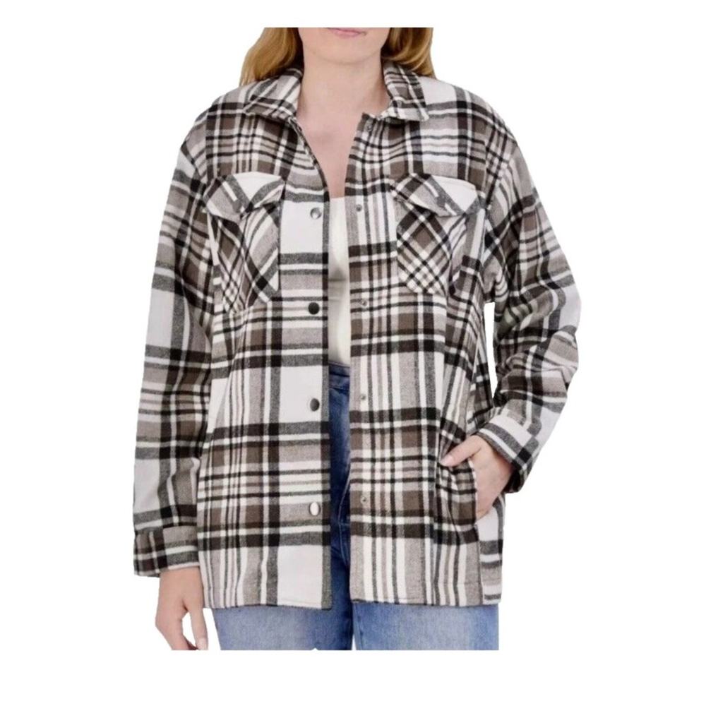 HFX Woman's Plaid Fleece Snap Down Shirt Jacket Shacket Size XL Outdoors